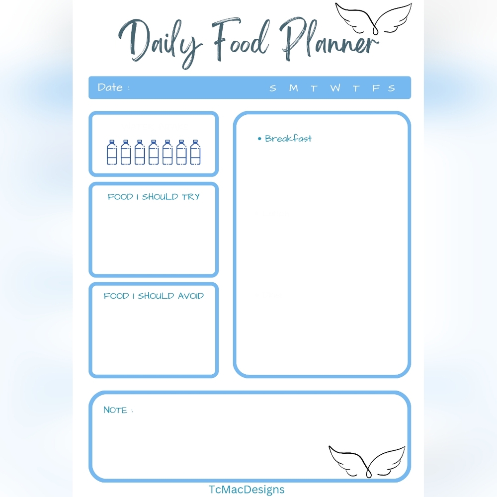 Daily Food Planner Sheet